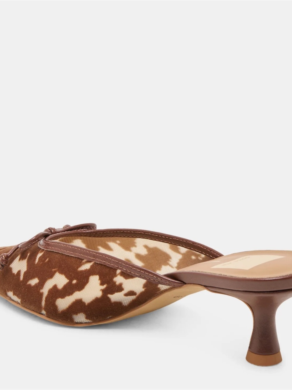 Dolce Vita Brown and Cream Cowhide Print Pointed Mule Heels - Picture 3 of 9